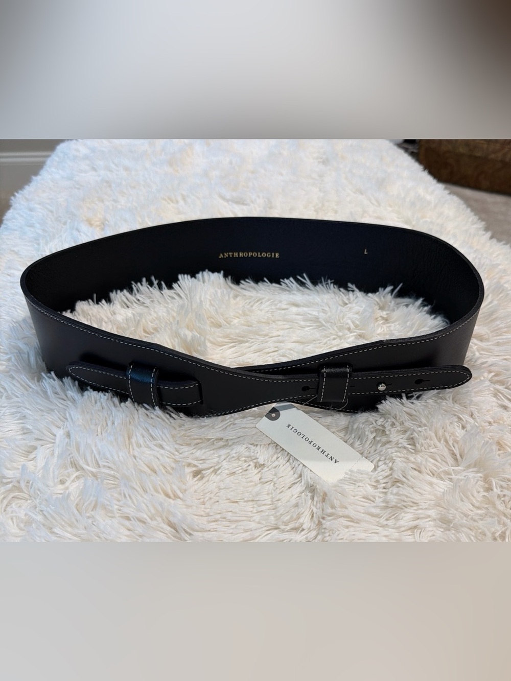Anthropologie Wide Corset Leather Wrap Waist Belt Black SIZE Medium NEW - Picture 5 of 8